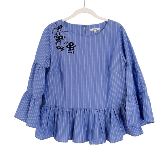 Tyler Boe Tops - Tyler Boe Striped Peplum Floral Embroidered Top Size Medium